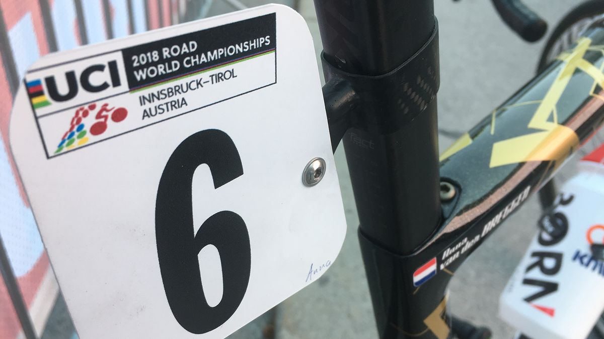 The bike looked to be equipped with a seat post-specific number plate mount