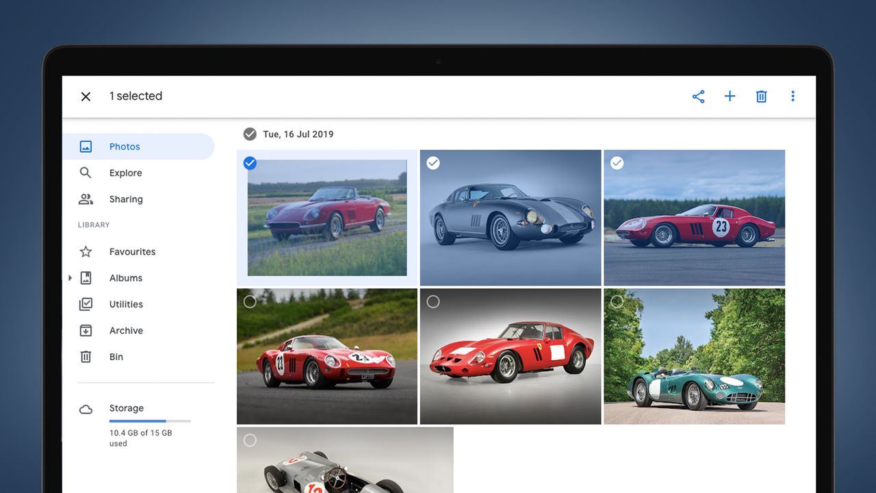 A laptop screen showing the Google Photos archive interface