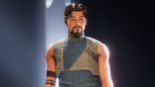 Dune: Awakening research menu unlocked - A customised masculine character standing in a dark room, lit by a bright doorway in the distance.