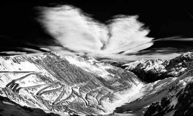 The north side of the Passo Stelvio under the season's first coating of snow