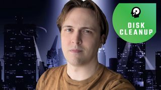 Christoffer Bodegard in front of a Deus Ex backdrop