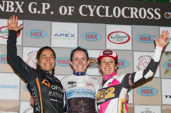Elite Women's podium: Kemmerer third, Anthony second, and Noble wins