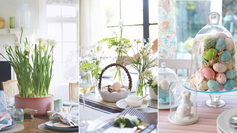 A composite image of three different easter table decor ideas