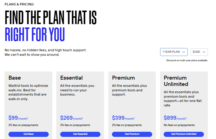 screenshot of Tock reservation tool from Squarespace