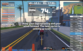 Screenshot from Zwift's Sprinter's test session