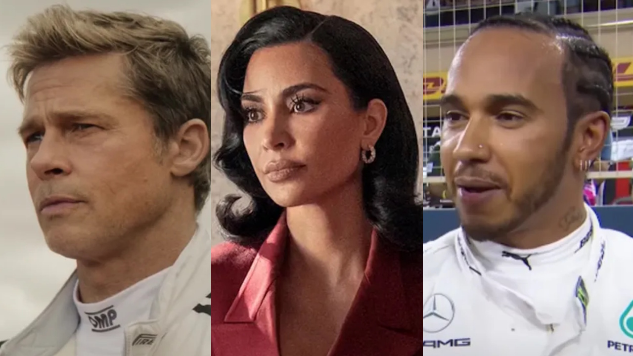Brad Pitt and Lewis Hamilton are shown in F1, while Kim Kardashian is shown in All's Fair.