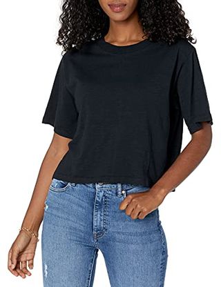 The Drop Women's Sydney Short-Sleeve Cropped Crew Neck T-Shirt, Black, Xl