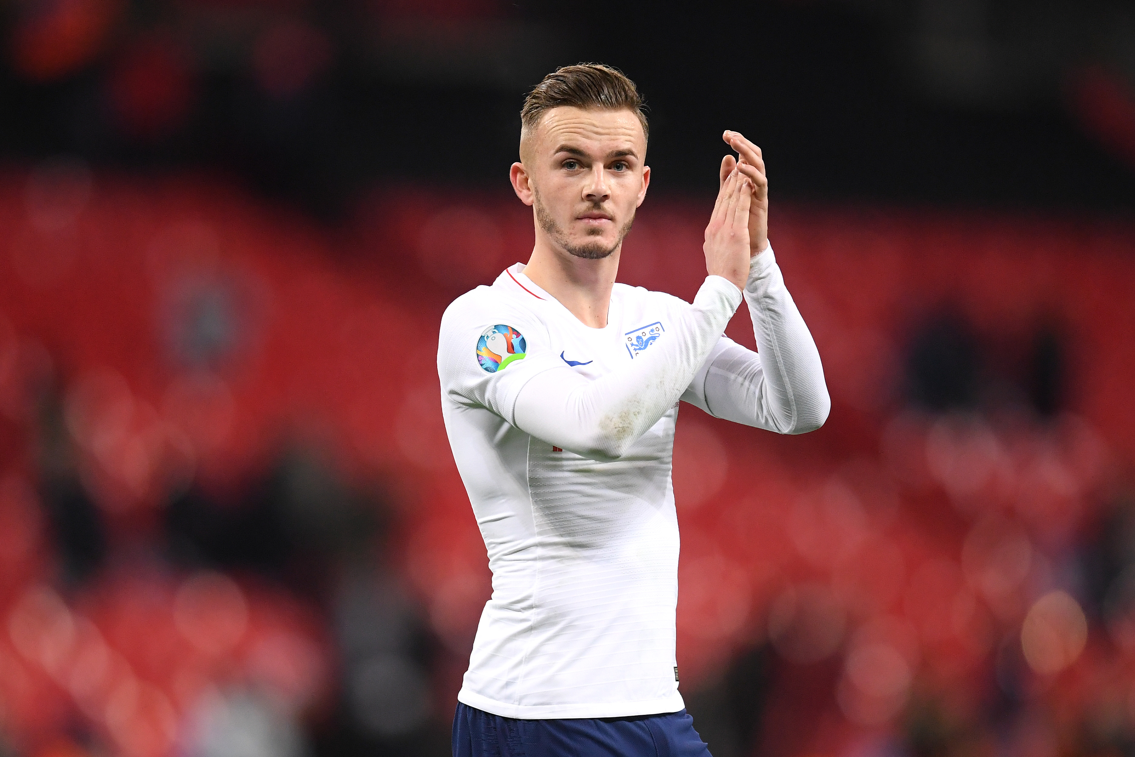 LONDON, ENGLAND - NOVEMBER 14: James Maddison of England celebrates victory during the UEFA Euro 2020 qualifier between England and Montenegro at Wembley Stadium on November 14, 2019 in London, England. (Photo by Michael Regan/Getty Images)