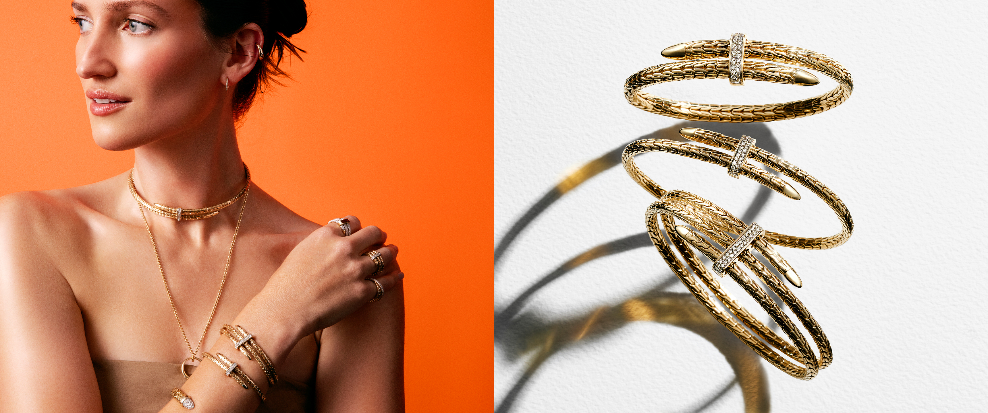 Woman in jewellery side by side close up