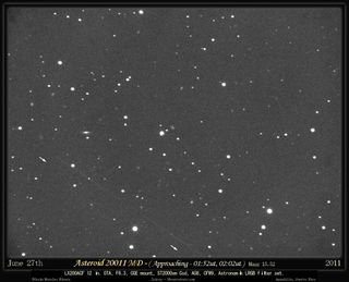Skywatcher Efrain Morales Rivera snapped this time exposure of asteroid 2011 MD from Aguadilla, Puerto Rico, during the asteroid's extremely close flyby of June 27, 2011.