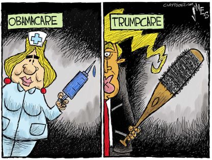 Political cartoon U.S. Obamacare Trumpcare