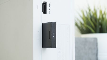 Photograph of an Seagate Expansion Card being used on a Xbox Series S