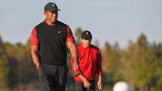 Tiger Woods and Charlie Woods during the PNC Chamoionship at the Ritz-Carlton Golf Club