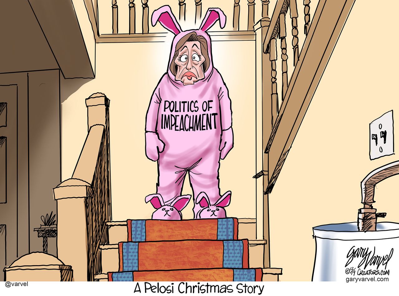 Political Cartoon U.S. Politics of Impeachment A Pelosi Christmas Story