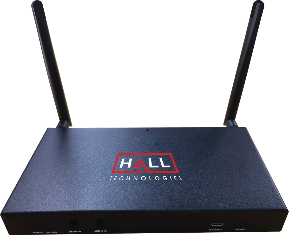 The Hall Technologies Ranger pictured with two antennas point to the air in black with the Hall logo centered.