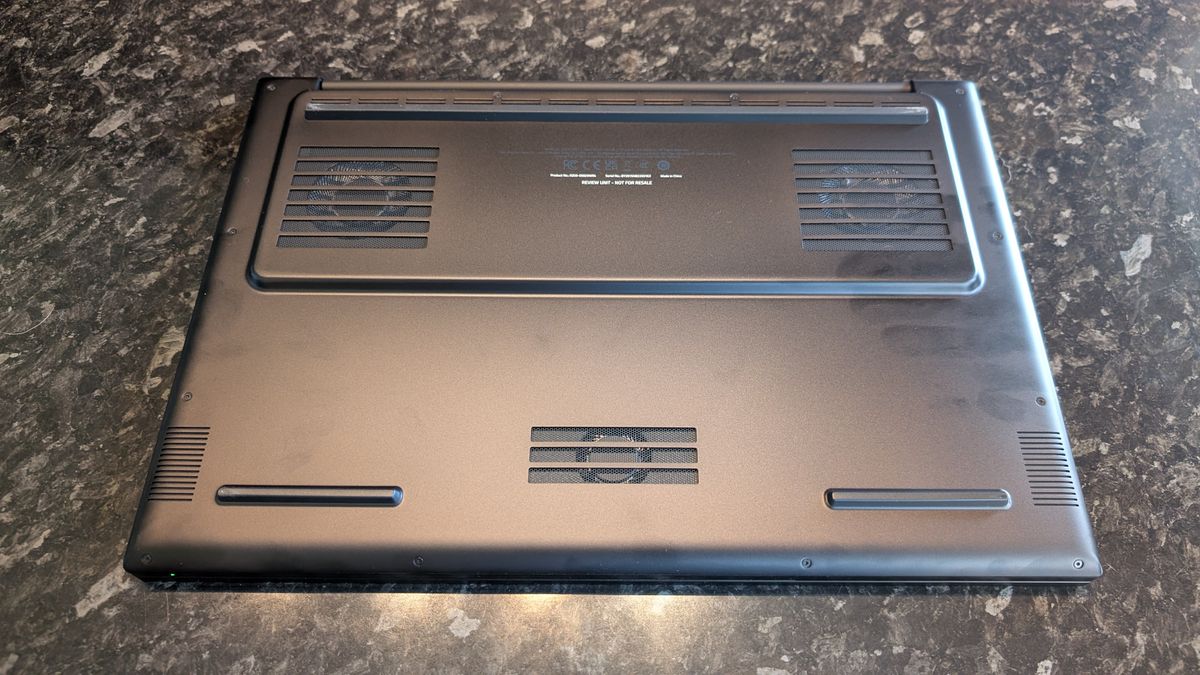 The Razer Blade 18 (2026) pictured on a black marble worktop.