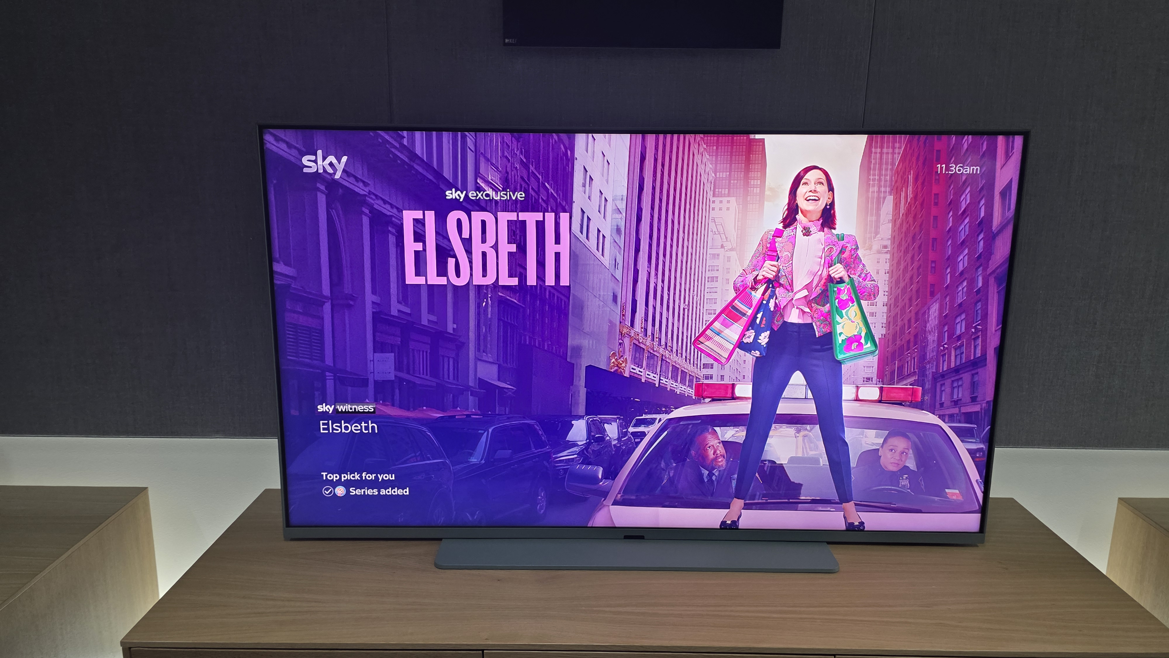 Sky Glass Air on a wooden media unit