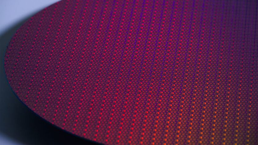 A chip wafer manufactured at Intel Foundry