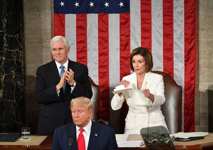 Nancy Pelosi rips up Trump's speech.
