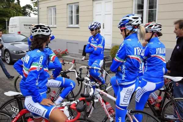 The women get ready to ride
