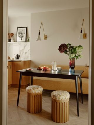 A console table works as a kitchen island
