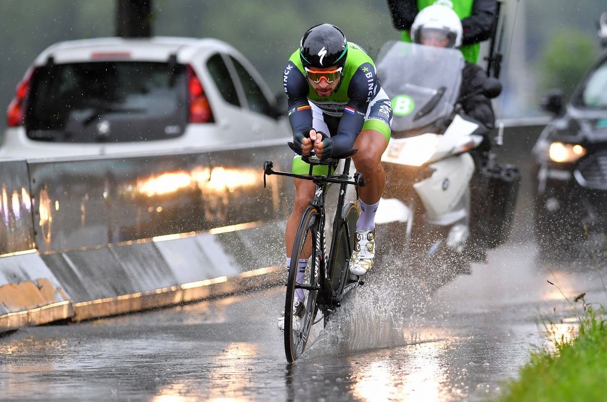Peter Sagan blasts through a puddle