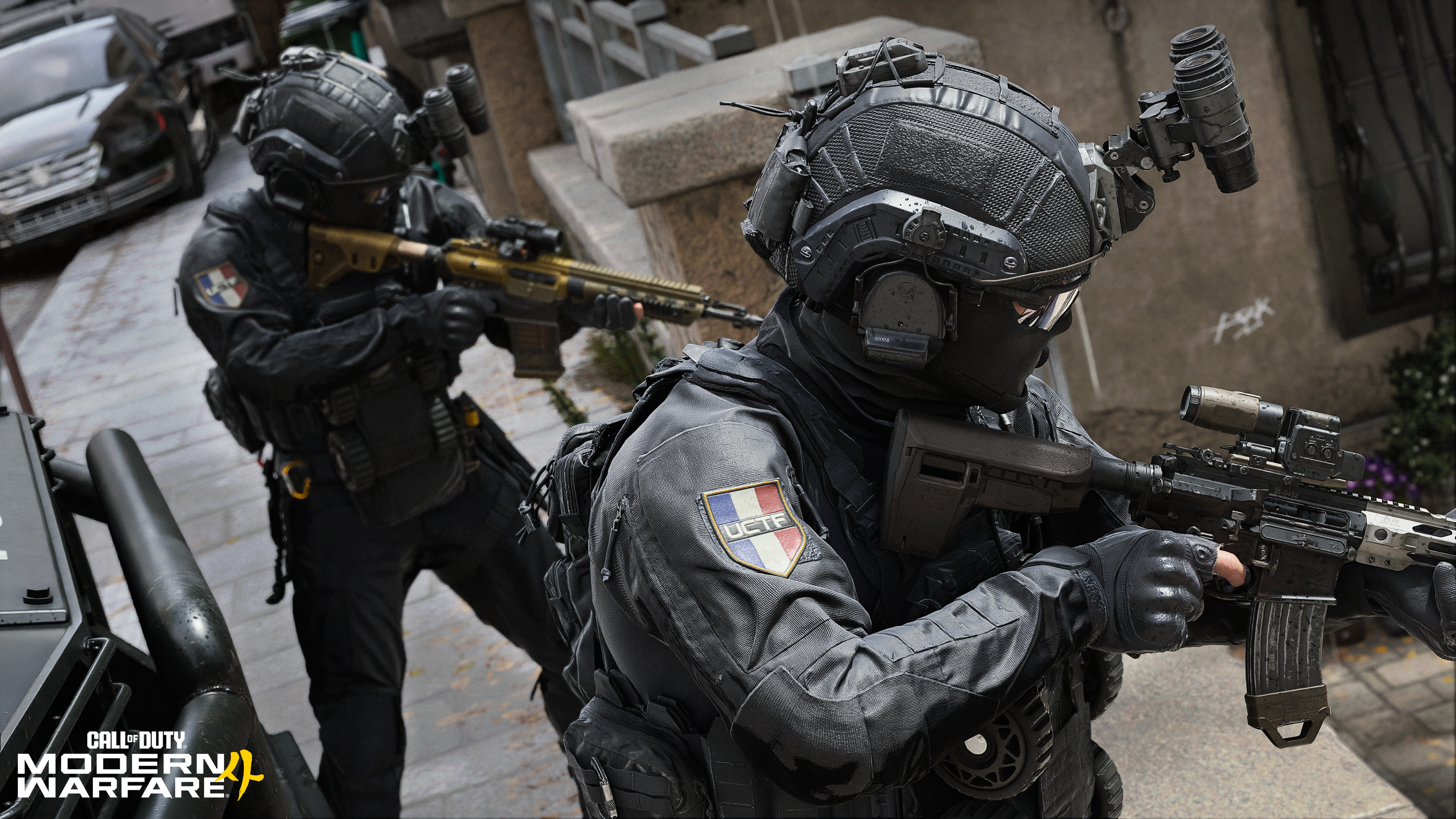 A Call of Duty: Modern Warfare 4 screenshot showing modern soldiers in dark tactical gear.
