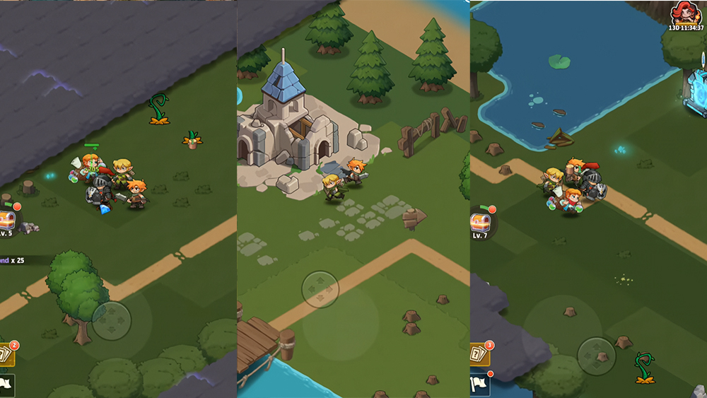 Screenshots from a mobile game featuring knights