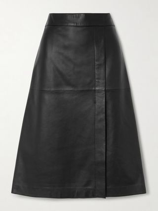 Sevres Wrap-Effect Leather Midi Skirt