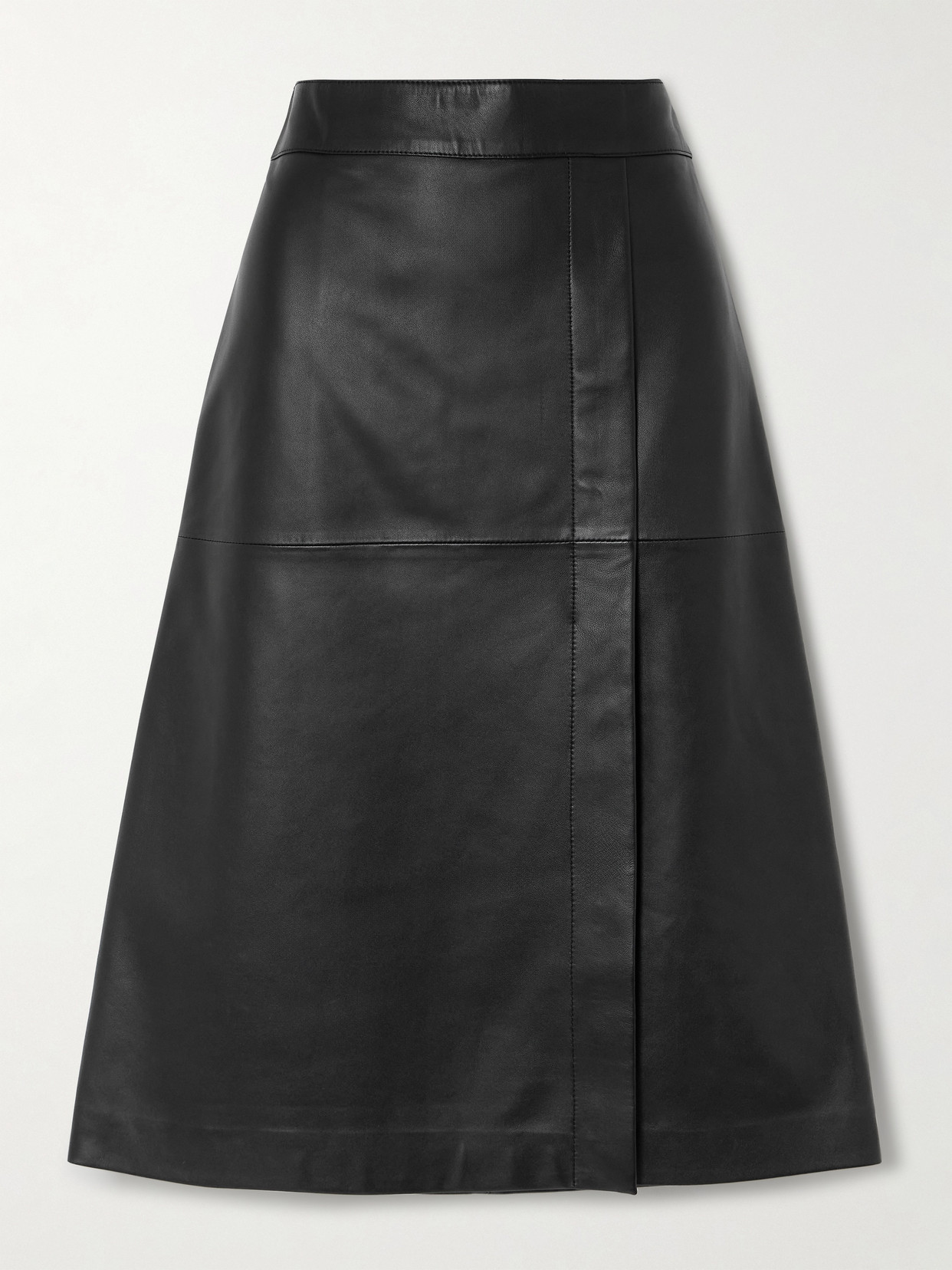 Sevres Wrap-Attain Leather Midi Skirt
