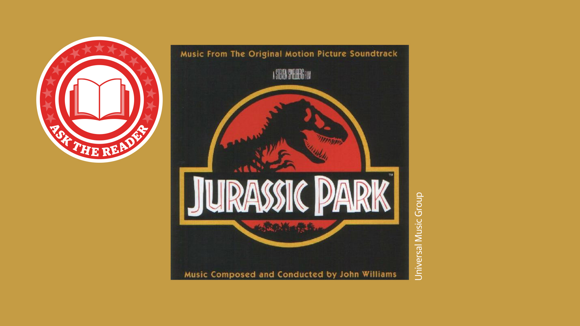 An image of the Jurassic Park album cover on a gold background.