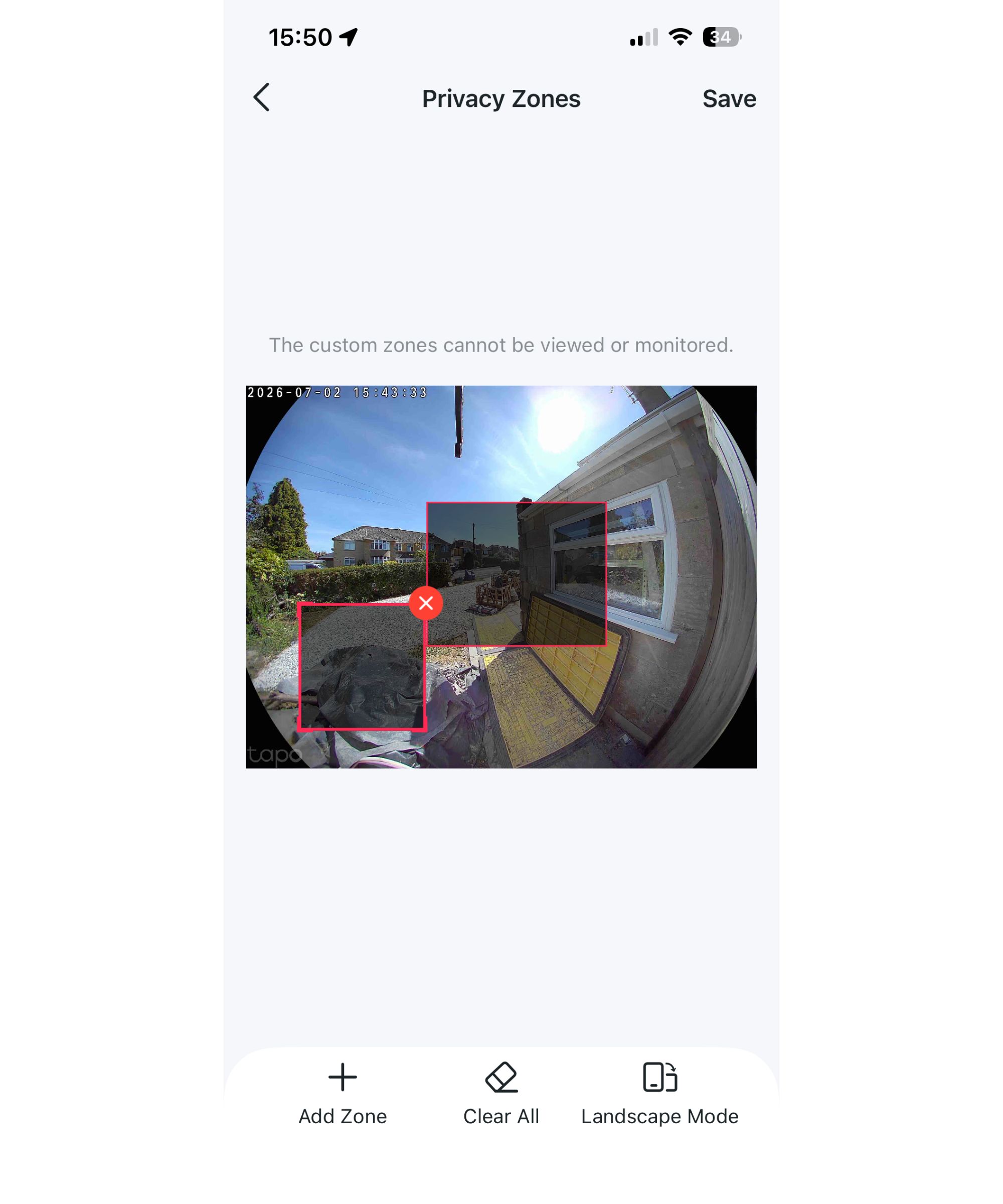 You can set privacy zones in the Tapo app to avoid monitoring a neighbor's property