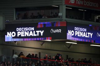 The VAR screen shows a 'No Penalty' decision