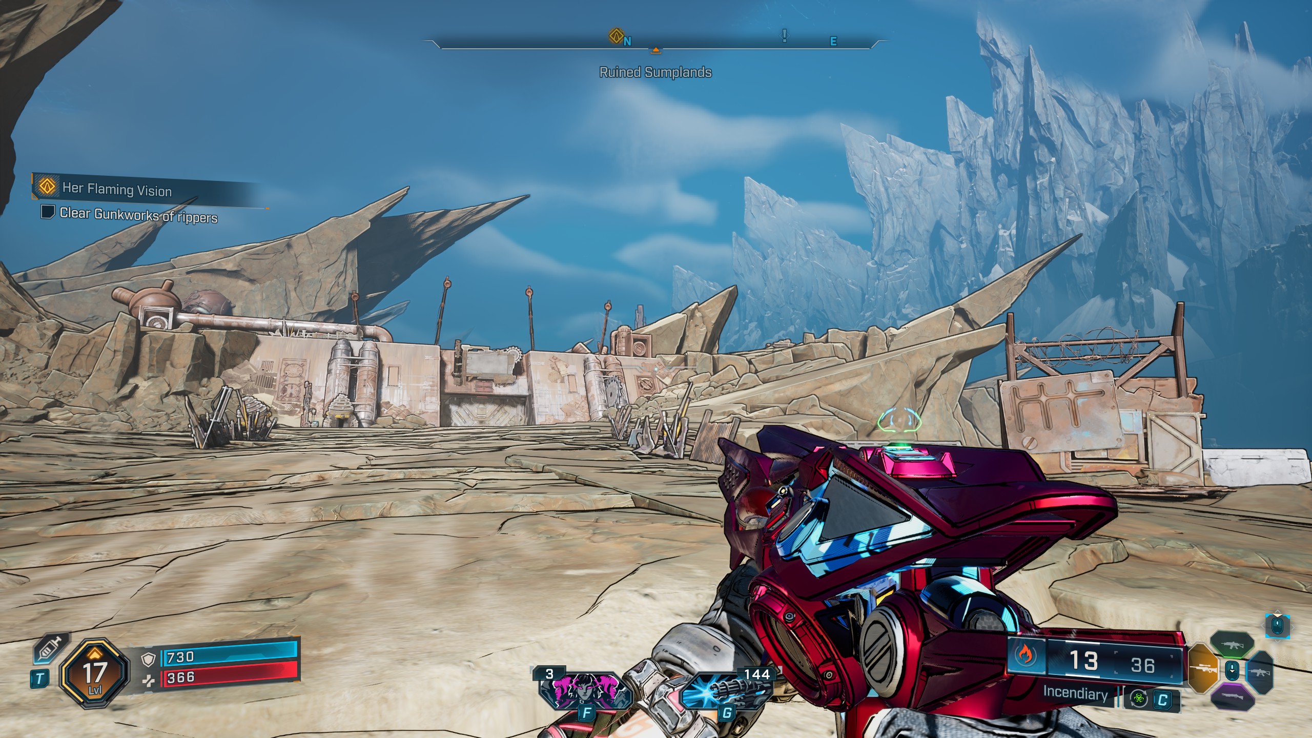 Borderlands 4 screenshot showing the player with a sleek red energy rifle