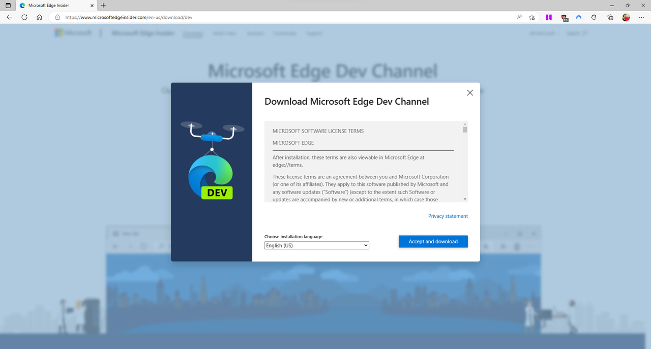 Microsoft Edge Dev installation on Windows 11