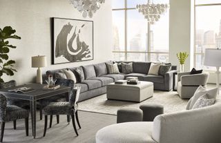 rey L-shaped sofa, crem curved sofa and footstool
