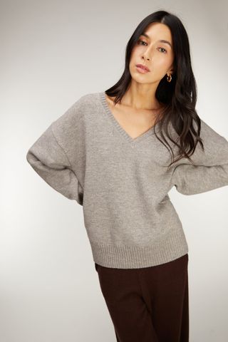 Relaxed Fit V-Neck Sweater