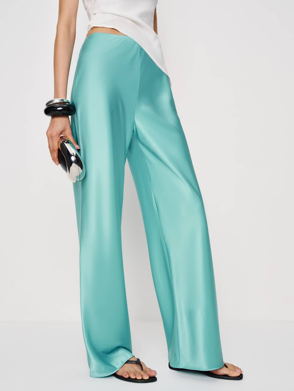 Gale Satin Mid Rise Bias Pant
