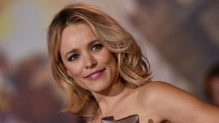 rachel mcadams on the red carpet with short blonde hair cut into oval layers