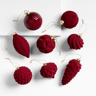 Burgundy Velvet Christmas Ornaments, Set of 8