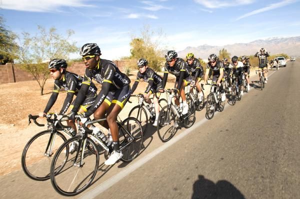 Justin Williams and Iggy Silva lead the Trek-Livestrong Under 23 ride.