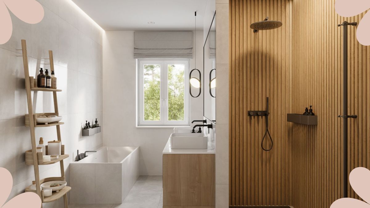 Add a little warmth to your bathroom with this taupe/brown shower