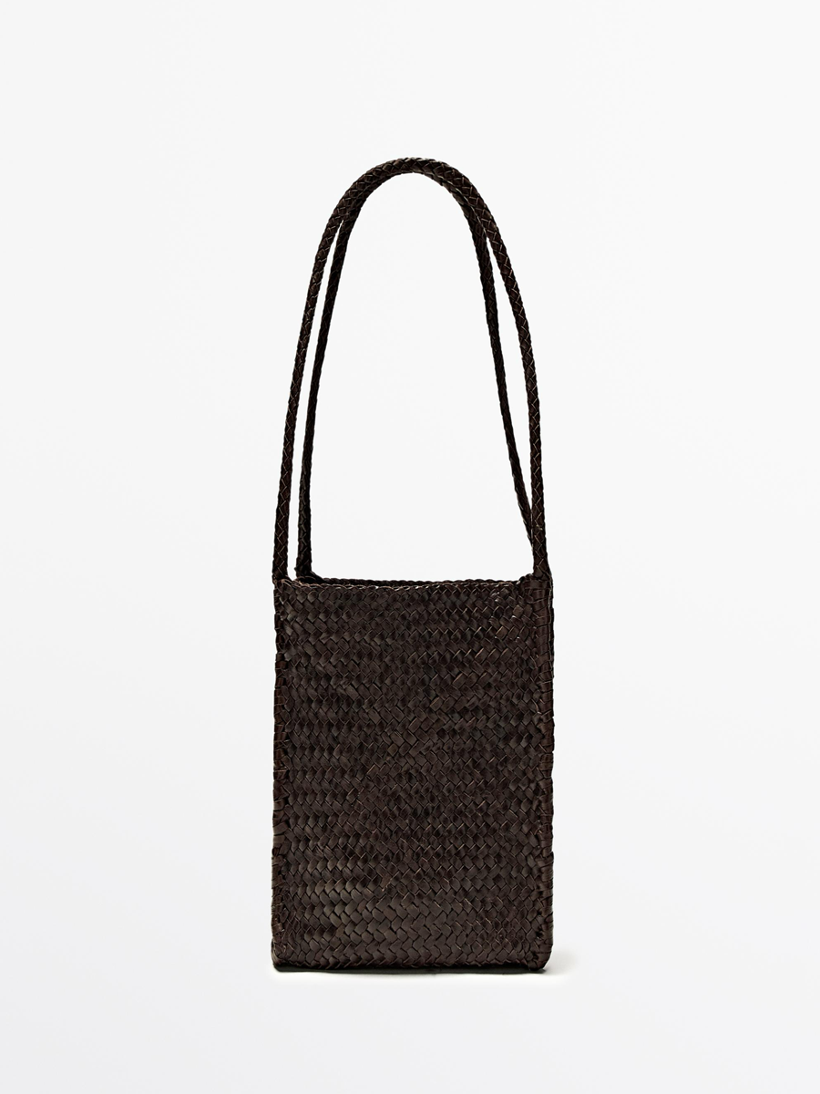 Massimo Dutti, Nappa Leather Woven Bucket Bag