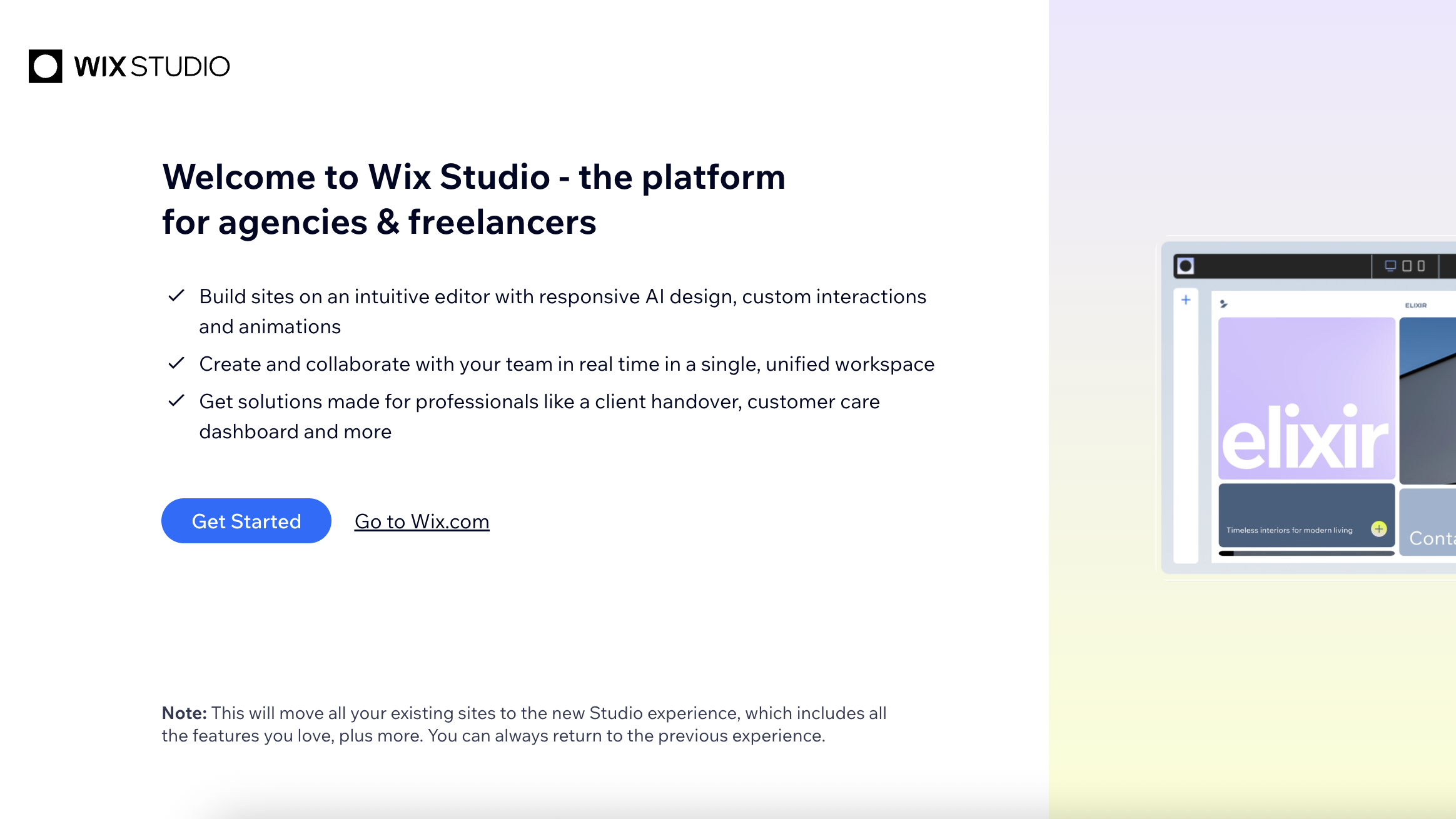 Screengrab of setup in Wix Studio