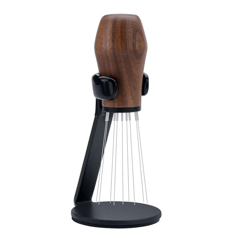 Normcore Wdt Distribution Tool With Stand V3, Weiss Distribution Technique, 9 Prong Needle Espresso Stirrer, American Walnut Wood Handle