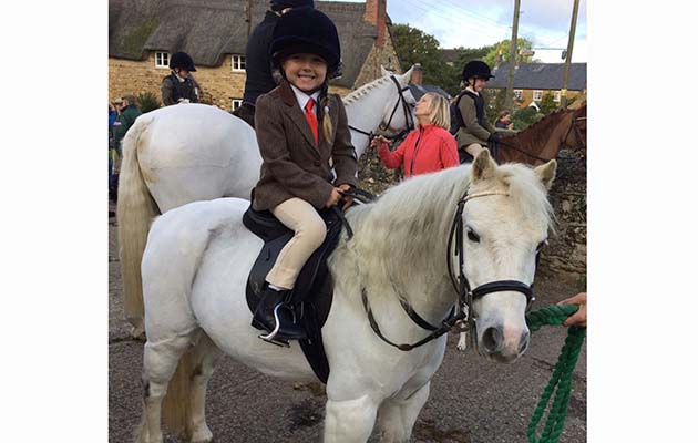 Bella Munton, aged four, at the Woodland Pytchley opening meet on her pony Blue