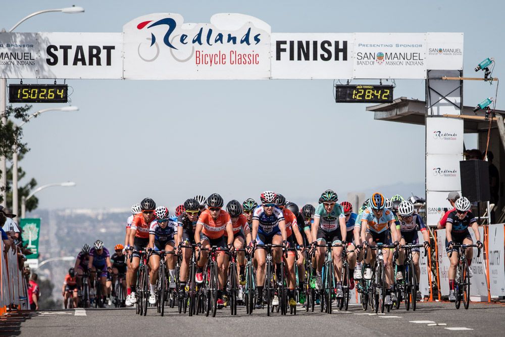 The women bunch up through the finish with only a couple laps to go
