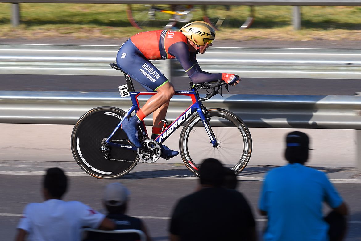 Ramunas Navardauskas in his first time trial for new team Bahrain-Merida