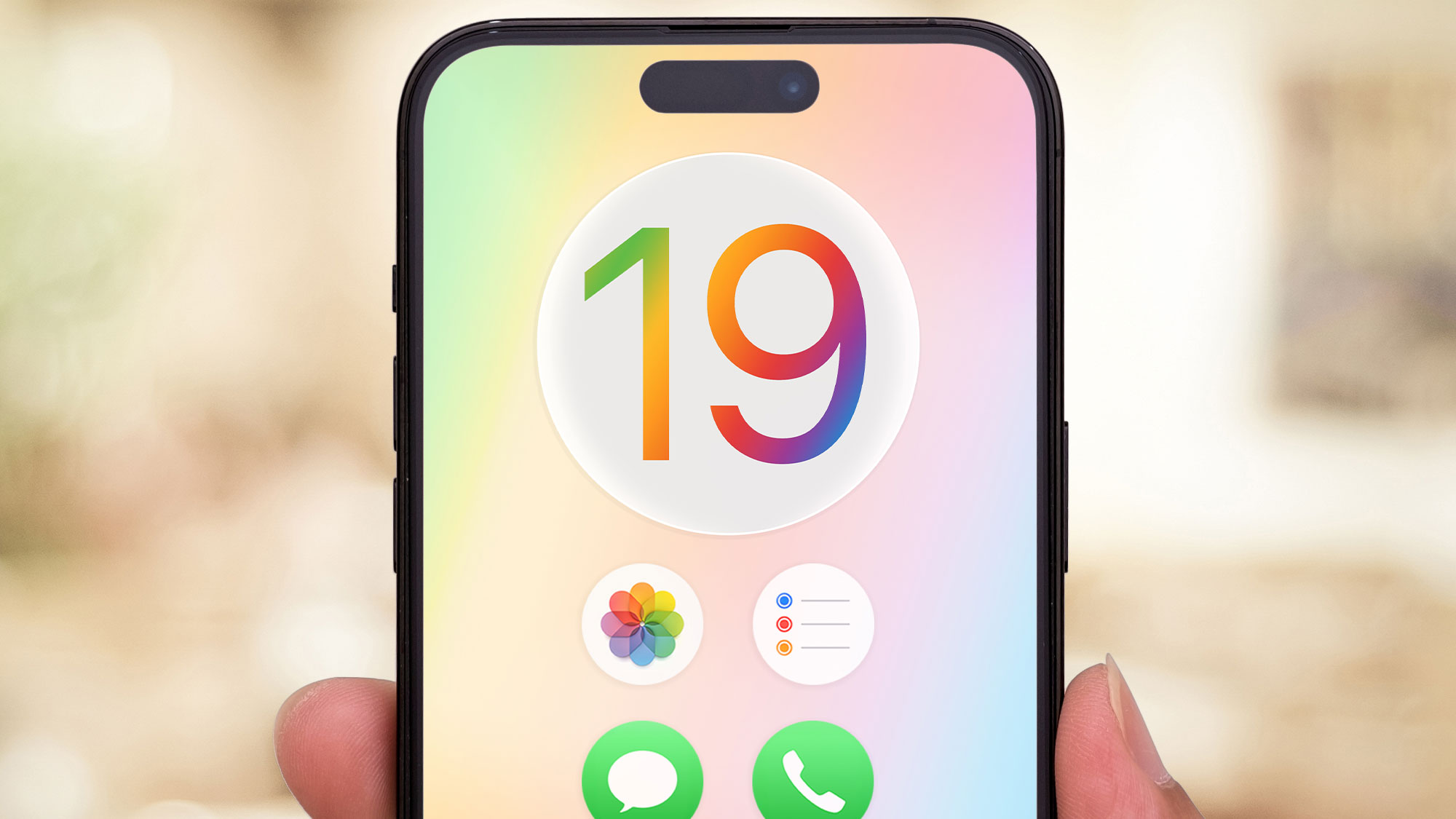 A render of the iOS 19 logo on an iPhone