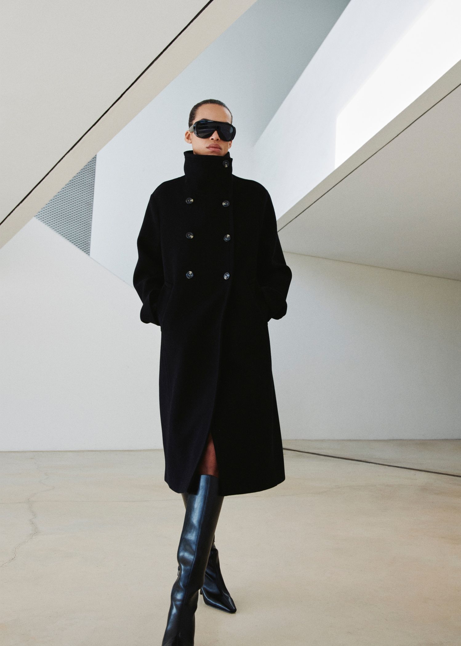 Wool-Blend Funnel-Neck Coat - Women | Mango Usa